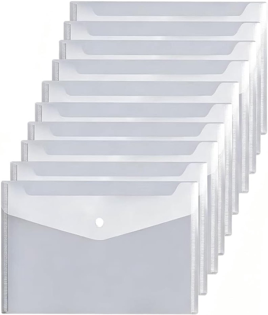 10 Stuks Transparante Documentenmappen A5, Waterdichte Archiefmappen voor Kantoordocumenten, Organiseren en Beschermen van Brochures