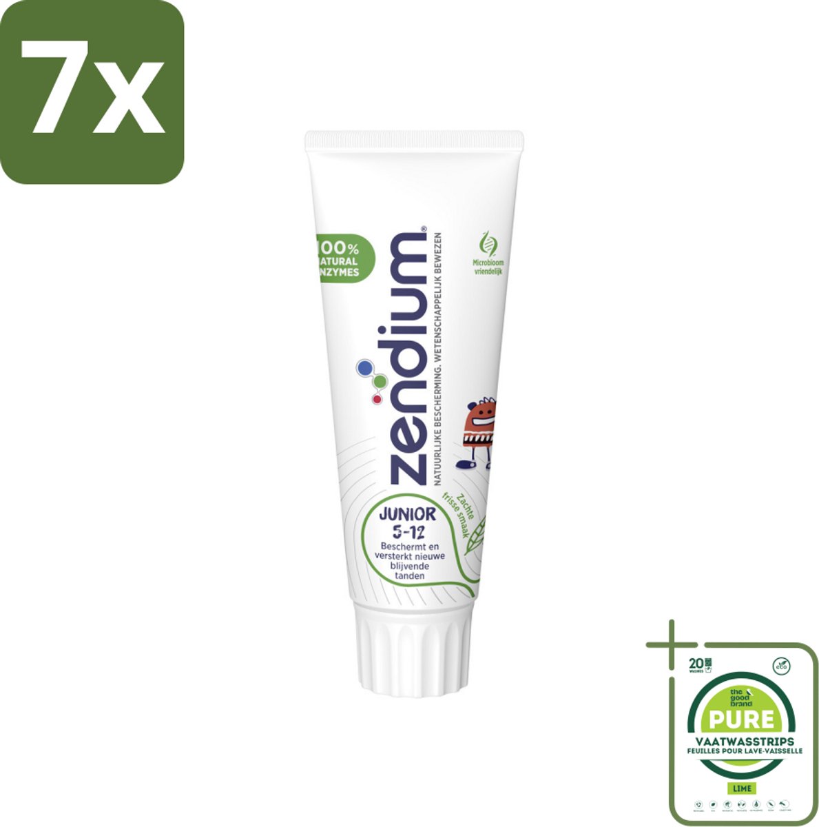 7 x Zendium Tandpasta Junior 75 ml - Grootverpakking - Tandpasta Voor Kinderen - Melktanden Beschermen - Volwassen Tanden Beschermen - Natuurlijke Enzymen - Eiwitten Voor Mond