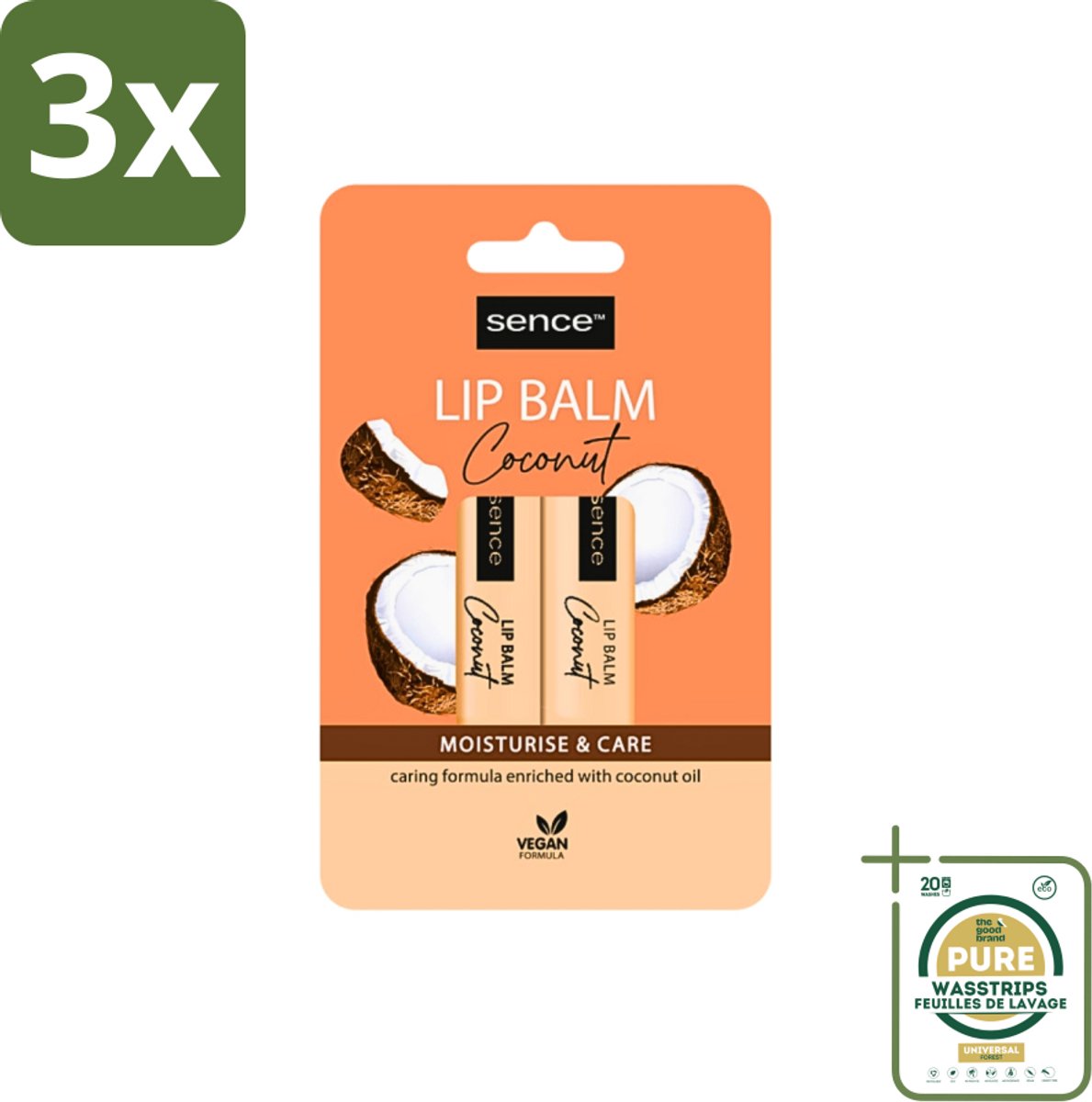 3 x Sence - Moisturise & Care - Lippenbalsem Duo - Verzorgend - 2 x 4,3 g - Grootverpakking - Lippenbalsem - Kokos - Lippenverzorging - Hydraatatie - Droge Lippen