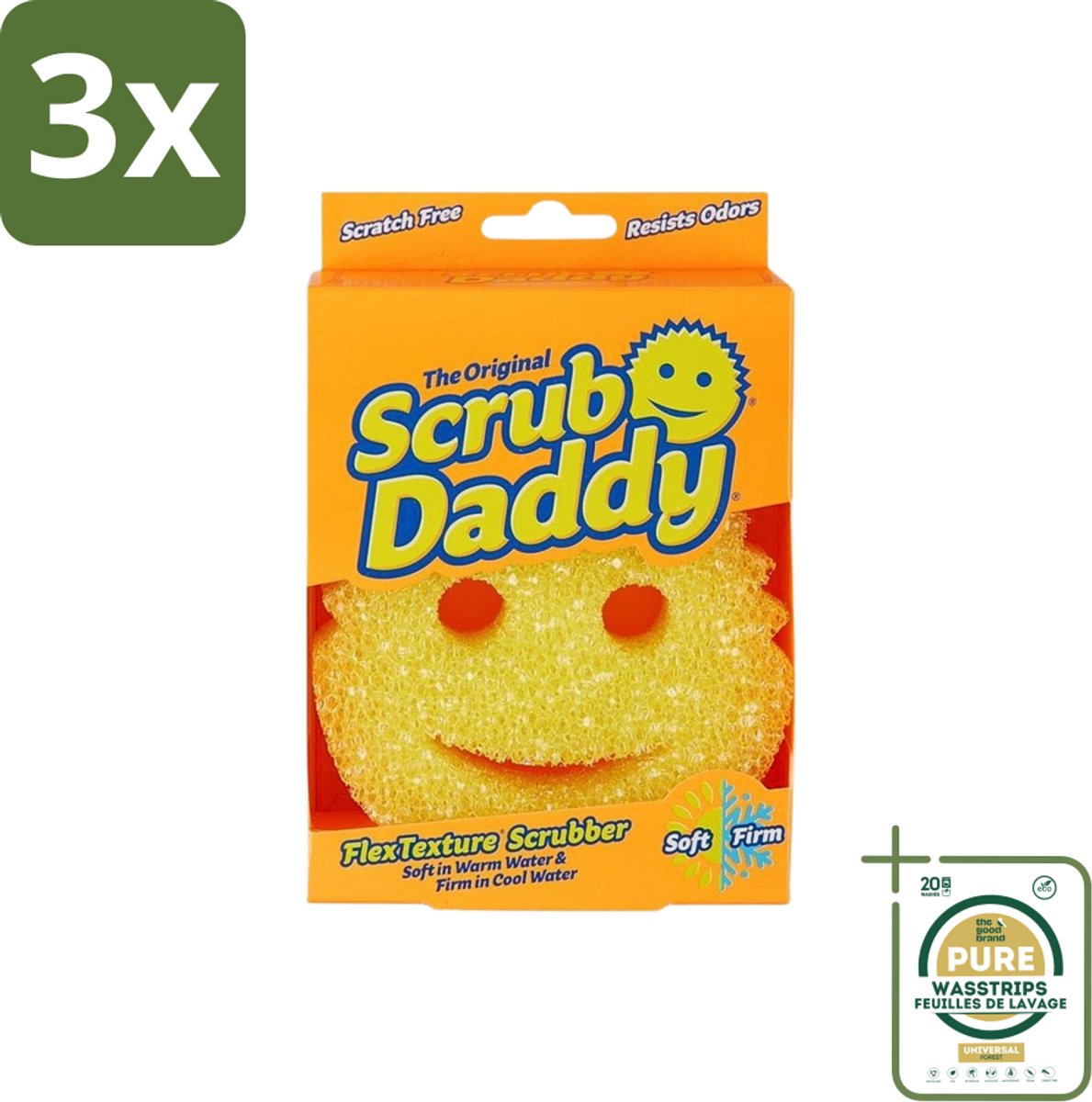 3 x Scrub Daddy - Spons - Veranderende Textuur - 1 Spons - Grootverpakking - Schoonmaak - Spons - Veranderende Textuur - Schrobben - Afwassen