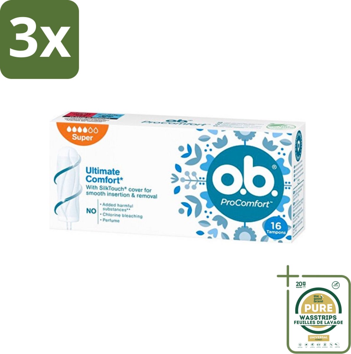 3 x o.b. Tampons - ProComfort Super - Voor Comfort en Zachte Bescherming - 16 Tampons - Grootverpakking - Tampons - Menstruatiebescherming - Comfort - Zachte Bescherming - 100% Plantaardige Kern