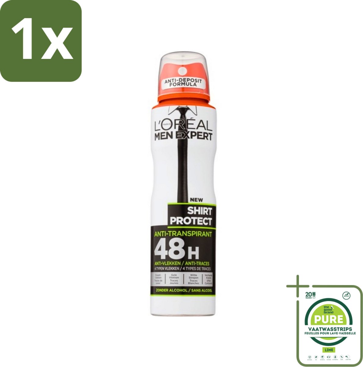 1 x L'Oréal Men Expert Shirt Protect - Deodorant - 150 ml - Deodorant Spray - Deodorant Spray - Anti-zweet - Anti-gele Vlek - Anti-witte Strepen - Kledingbescherming