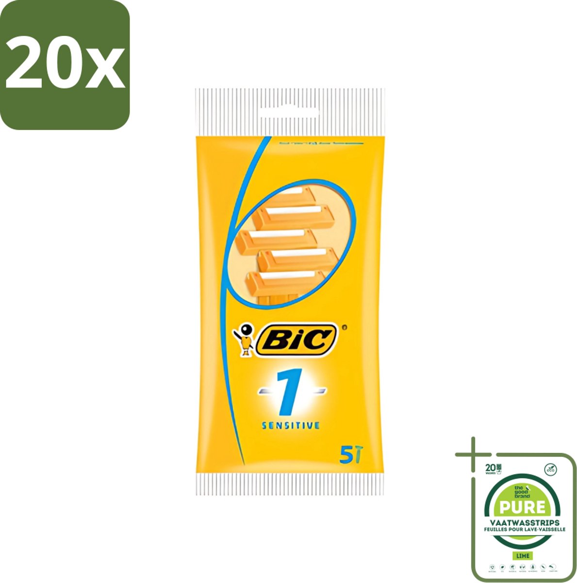 20 x Bic - Scheermesjes - Sensitive - Enkel Mesje - Wegwerpmesjes - 5 Scheermesjes - Grootverpakking - Scheermesje - Gevoelige Huid - Wegwerpscheermesje - Roestvrij Staal - Polymerische Bekleding