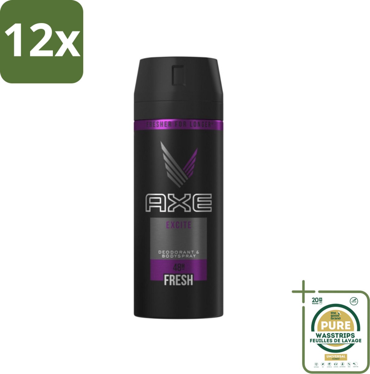 Axe Deodorant Bodyspray Excite 150 ml - Voordeelverpakking - 12 stuks - Lichaamsgeur bescherming - Onweerstaanbare geur