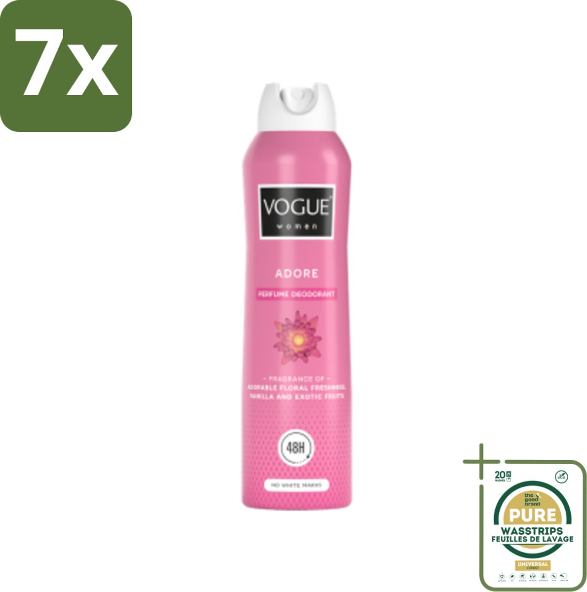 7 x Vogue Adore Parfum Deodorant 150 ml - Grootverpakking - Parfum Deodorant - Parfum En Deodorant - 24 Uur Bescherming - Zweetbescherming - Geur Van Bloemige Frisheid