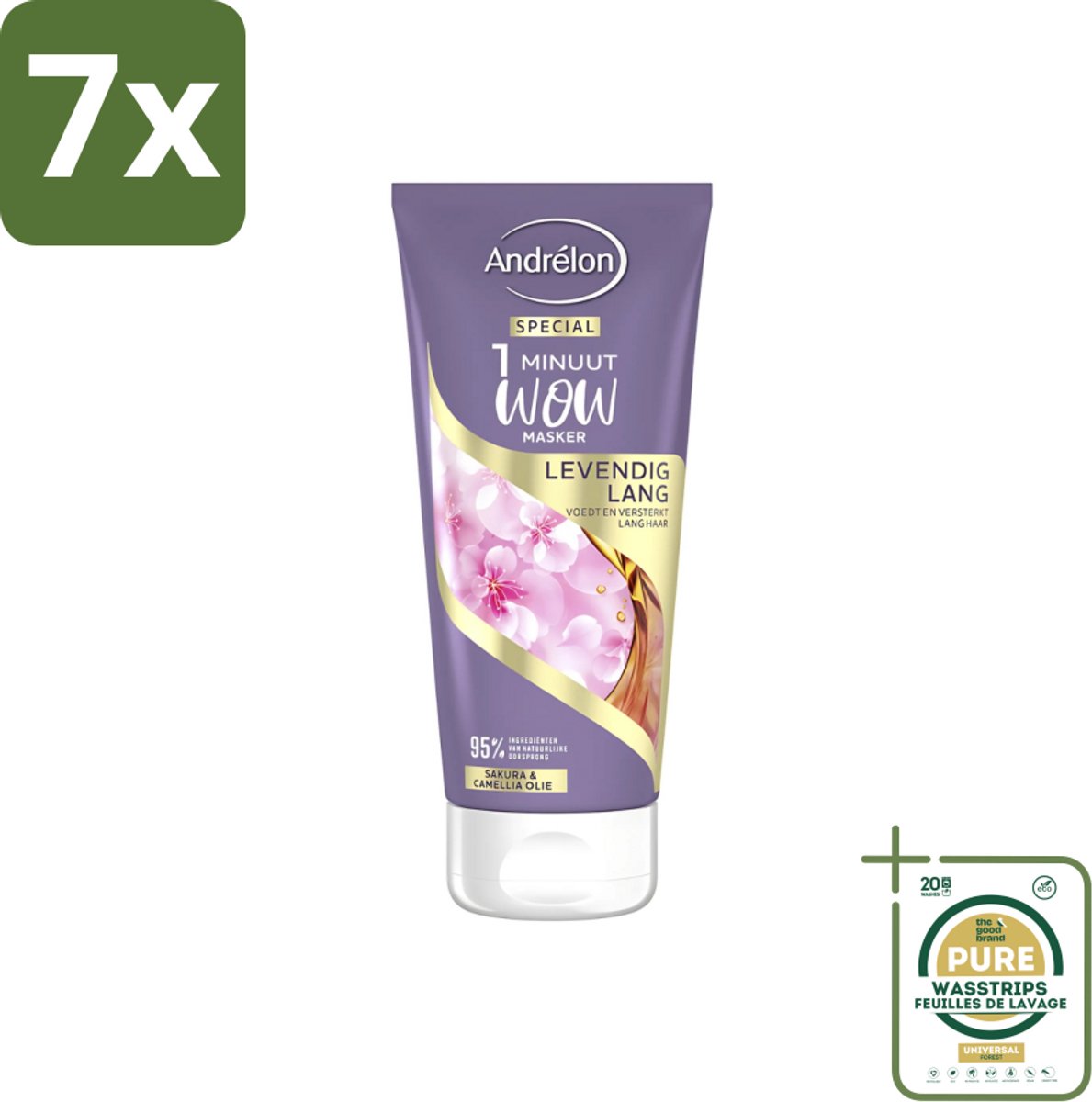 7 x Andrélon - 1 Minuut Wow Haarmasker - Levendig Lang - 180 ml - Grootverpakking - 1 Minuut Masker - Haarmasker Lang Haar - Sakura En Camellia-olie - Haarmasker Voor Lang Haar - Haarmasker 1 Minuut