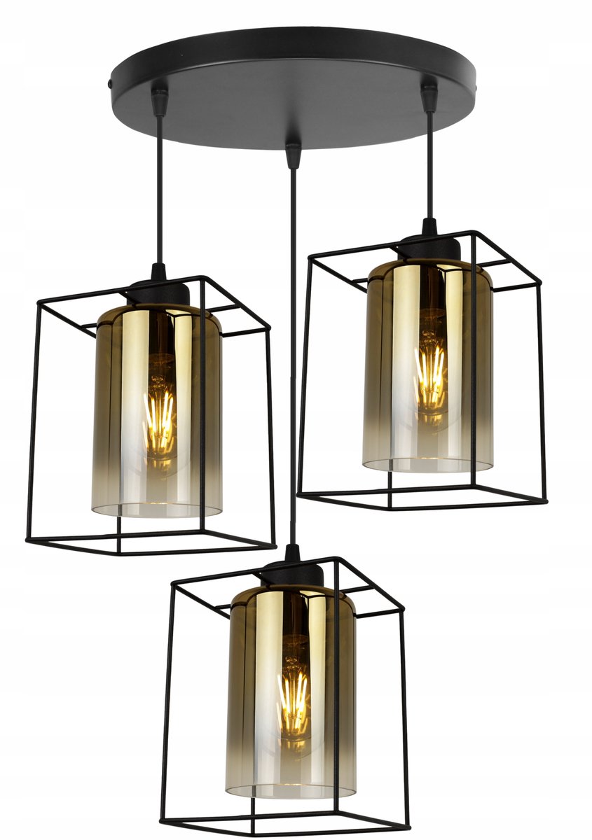 Hanglamp Zwart Goud Glas 3-lichts E27 Loft Glamour