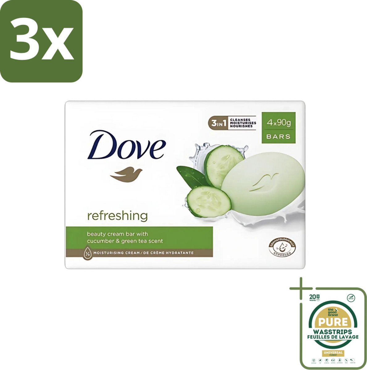 3 x Dove - Zeep - Go Fresh Touch - Komkommer & Groene Thee - Verfrissend - 4 x 90 gram - Grootverpakking - Dove Zeep - Go Fresh Touch - Komkommer - Groene Thee - Verfrissend