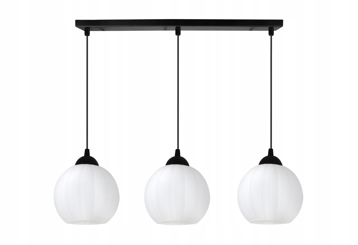 Merkloze Hanglamp Zwart/Wit Glazen Bol, 3x E27 fitting