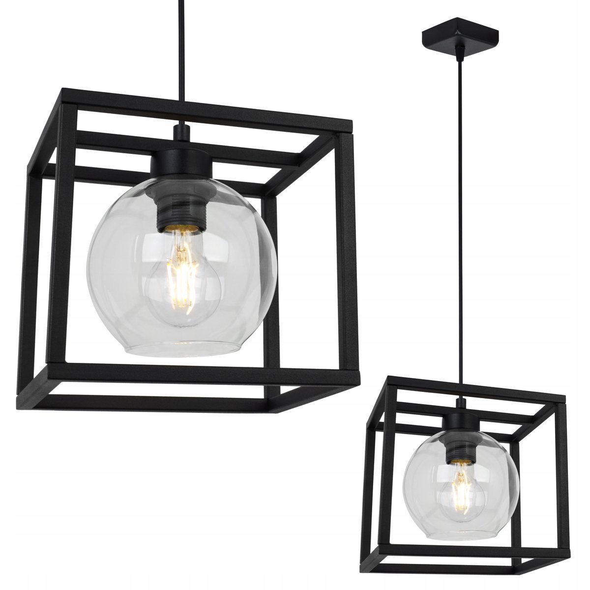 Elegante Hanglamp met Glazen Kooi - Zwart/Transparant