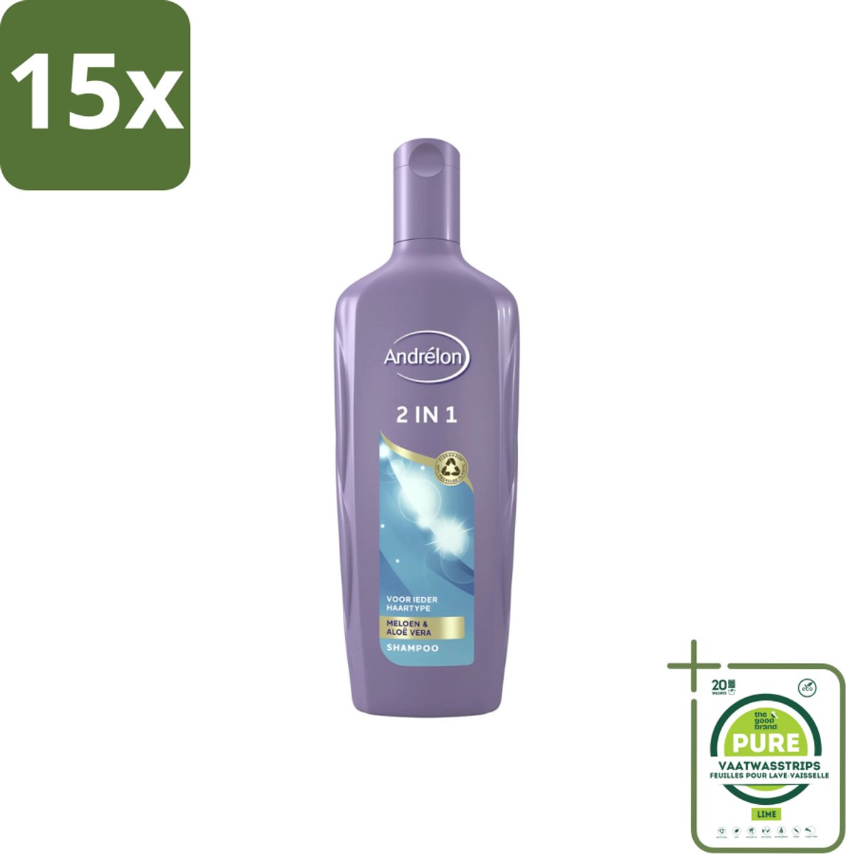 15 x Andrélon - 2-in-1 - Shampoo - Reinigt & Verzorgt - 300 ml - Grootverpakking - 2-in-1 Shampoo Conditioner - Meloen Shampoo - Aloë Vera Shampoo - Haar Reinigen - Haar Verzorgen