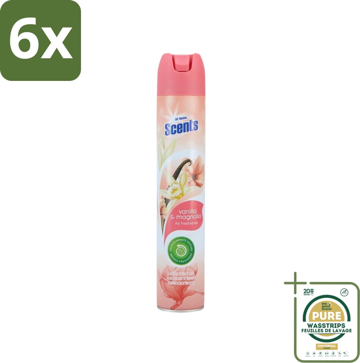 At Home - Scents - Luchtverfrisser - Vanilla & Magnolia - Verwijdert Vieze Geurtjes - 400 ml - Voordeelverpakking - 6 stuks - Geurtjes verwijderen - Geur verspreiding