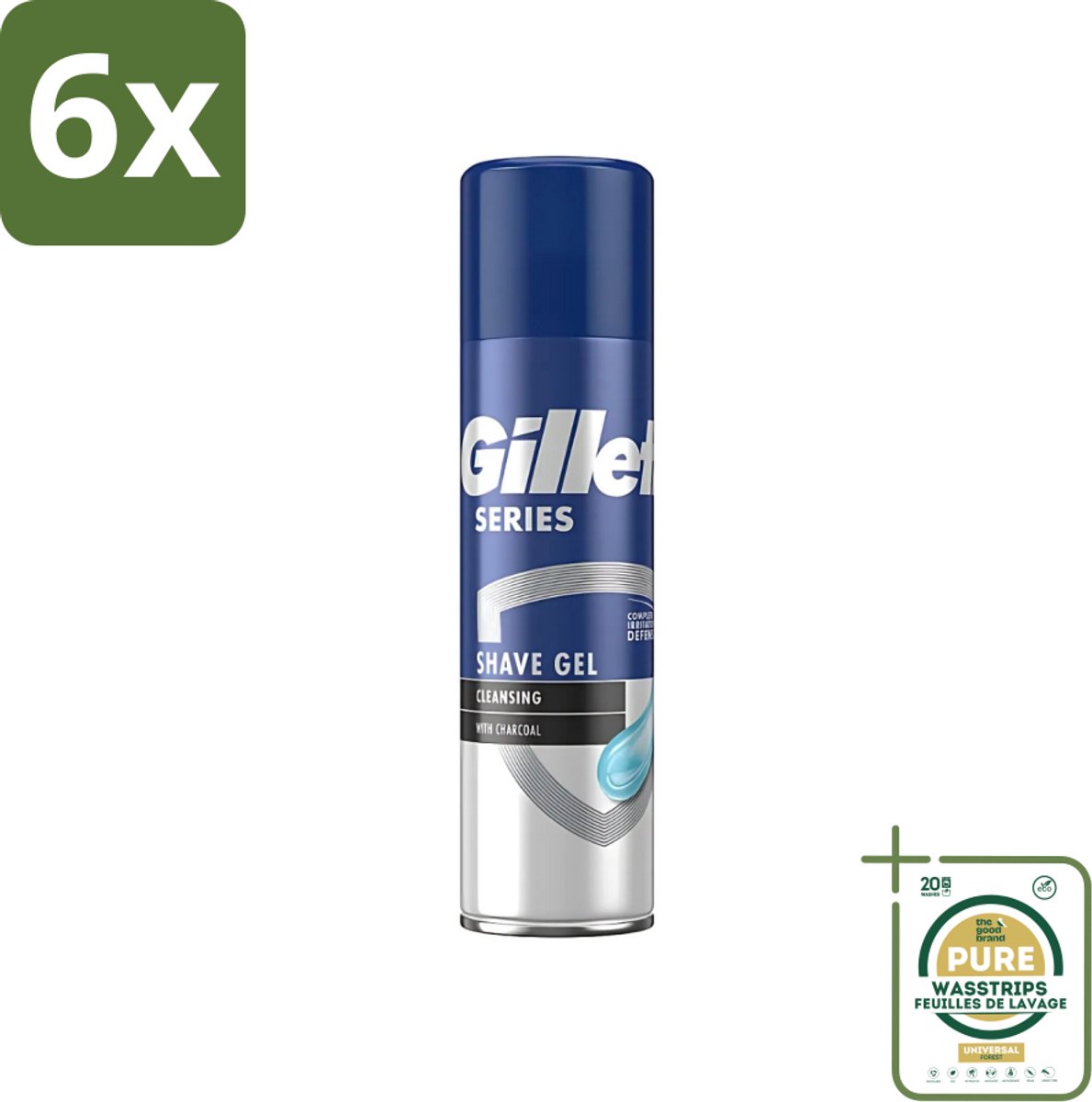 Gillette Series - Scheergel - Cleansing - Charcoal - Verfrissend en reinigend - 200 ml - Voordeelverpakking - 6 stuks - Verfrissend scheermes - Menthol scheergel