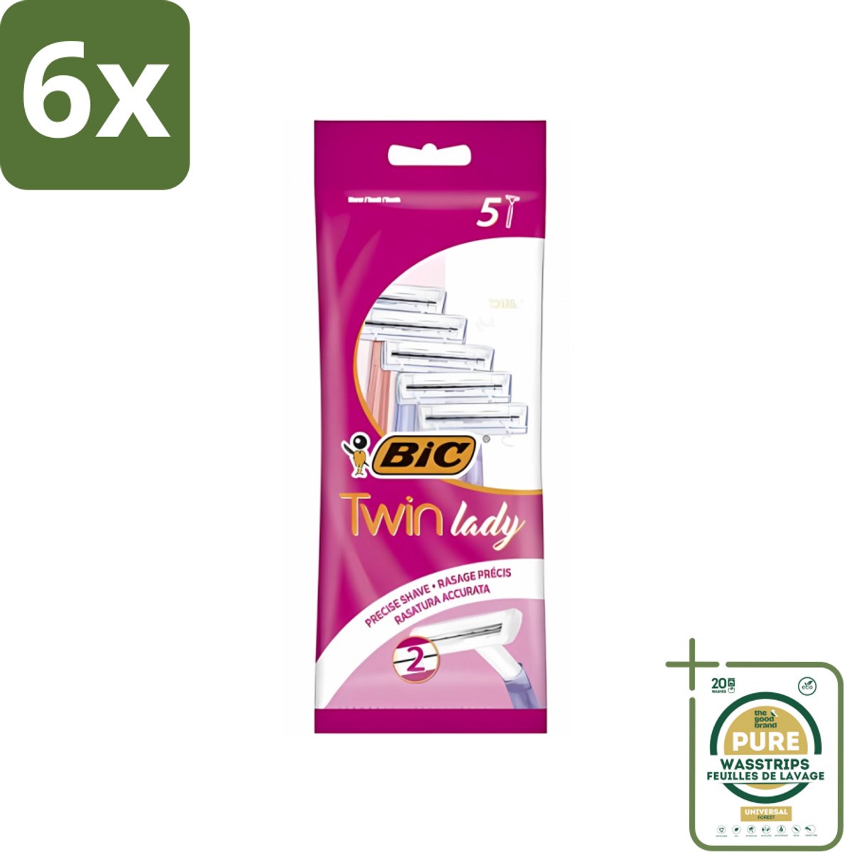 Bic - Twin Lady - Scheermesjes - Dubbel Mesje - Wegwerpmesjes - 5 Scheermesjes - Voordeelverpakking - 6 stuks - Dubbel mesje - Vrouwelijke scheermesje