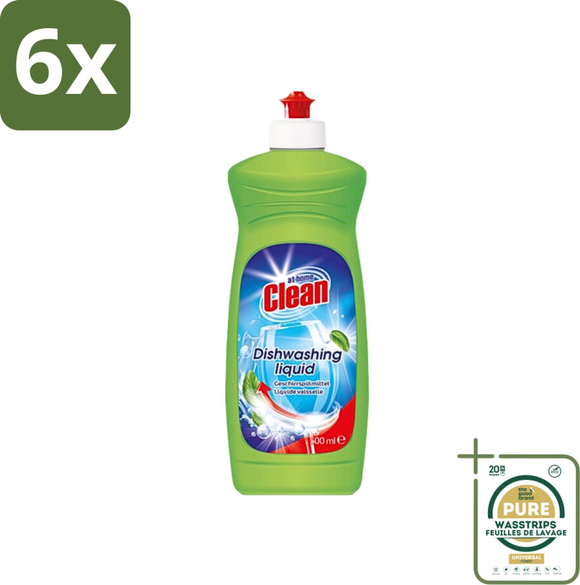 At Home - Clean - Afwasmiddel - Ultra - Stralend Schone Vaat - 500 ml - Voordeelverpakking - 6 stuks - Vet verwijderen - Schone vaat