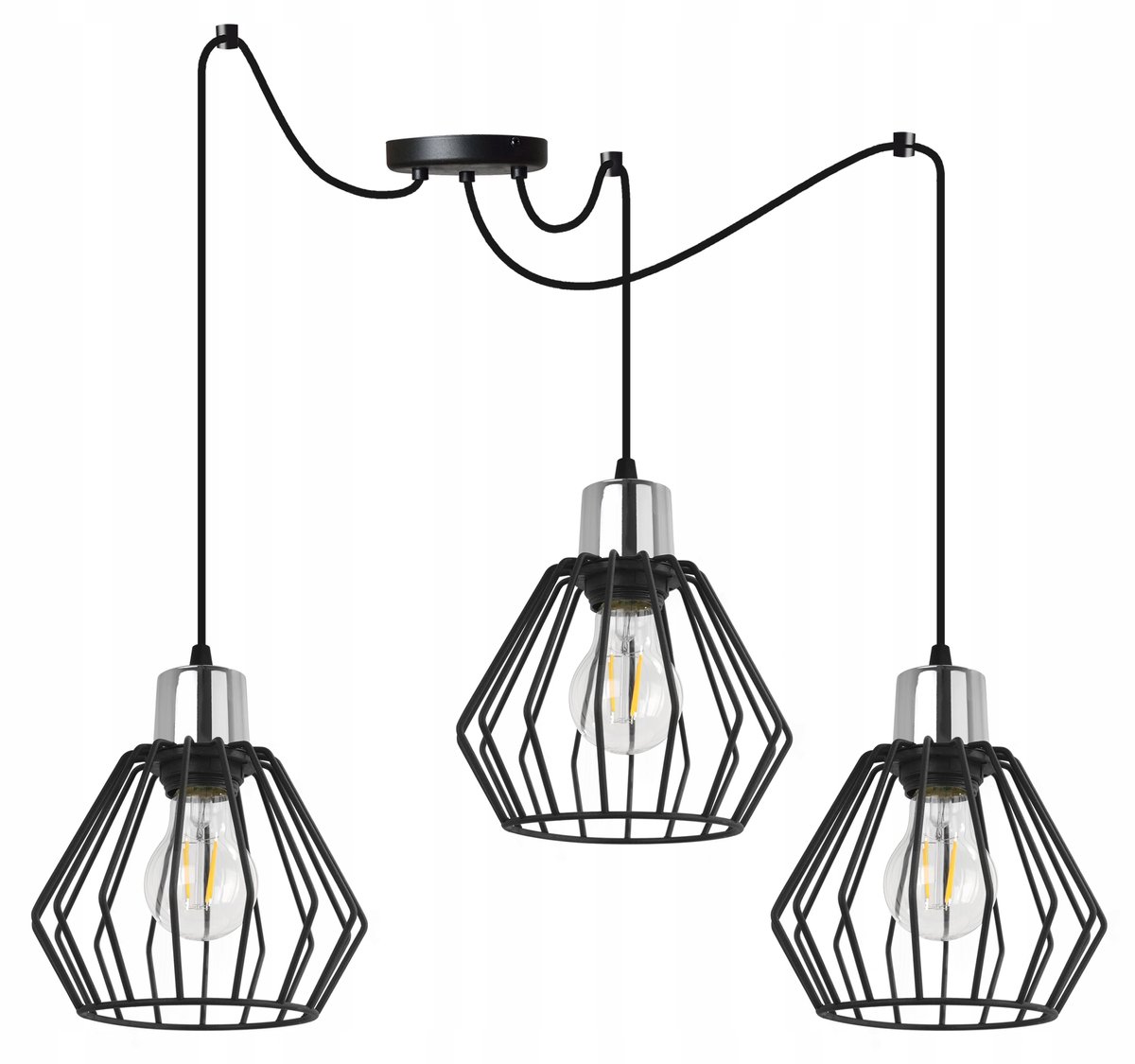 Merkloze Hanglamp Zwart Metaal 3 lichtpunten E27 Loft Stijl