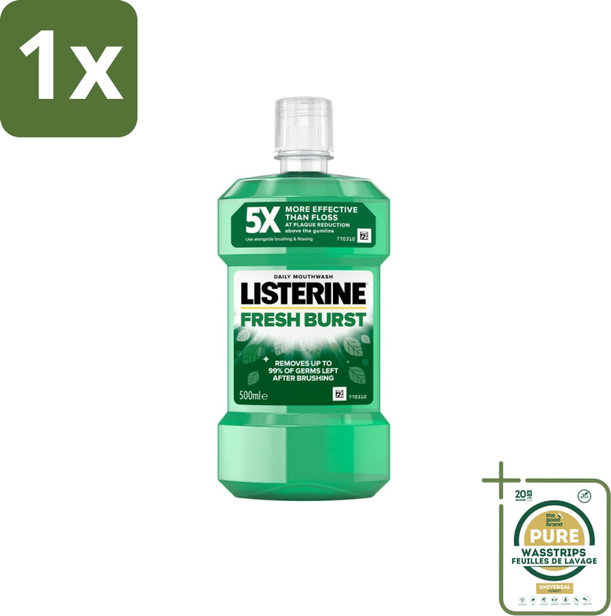 1 x Listerine - Mondwater - Fresh Burst - Sterk Gebit - 500 ml- Mondspoeling - Mondwater - Tandplak - Gebit - Frisse Adem