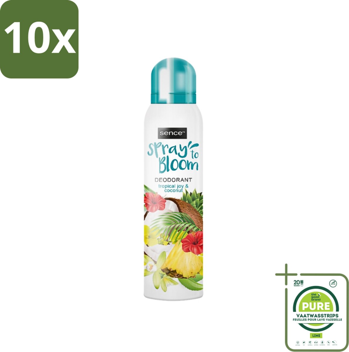 10 x Sence - Tropical Joy & Coconut - Deodorant - Exotisch - 150 ml - Grootverpakking - Kokos Geur - Tropisch Fruit - Exotische Geur - Deodorant - Frisheid