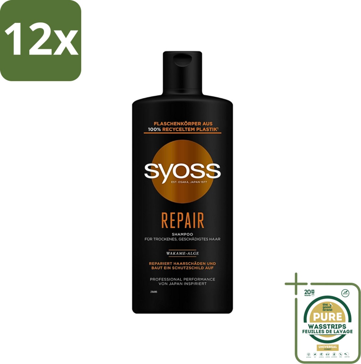 Syoss Repair Shampoo - Shampoo - Herstel - 440 ml - Voordeelverpakking - 12 stuks - Haar herstellen - Haar versterken