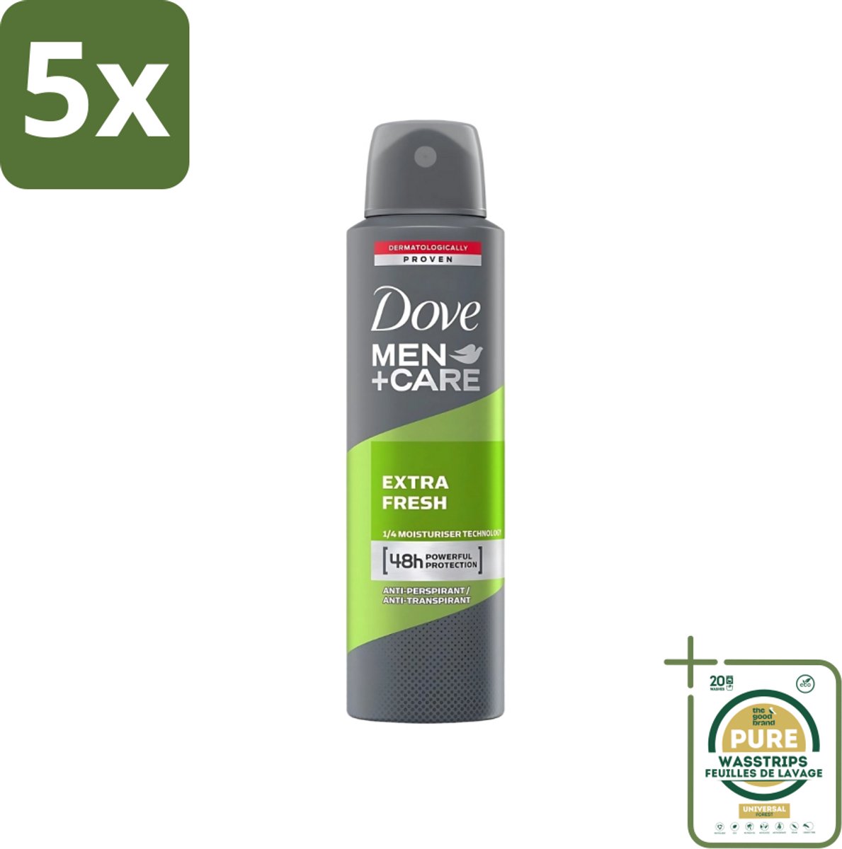 5 x Dove - Deodorant - Men Care Extra Fresh - Verfrissend en energiek - 48 uur bescherming - 250 ml - Grootverpakking - Deodorant Voor Mannen - 48 Uur Bescherming - Verfrissend Geur - Huidverzorging - Zweet En Geur Bescherming