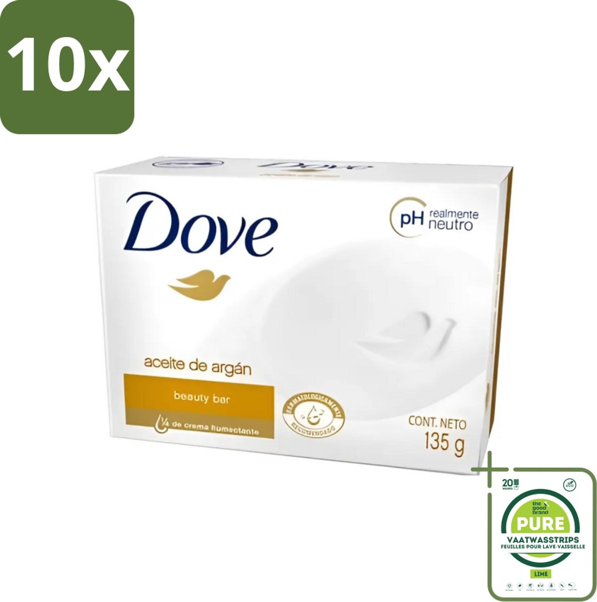 10 x Dove - Zeep - Arganolie - Verzorgend en hydraterend - 135 g - Grootverpakking - Zeep - Arganolie - Hydratatie - Huid Verzorging - Zachte Huid