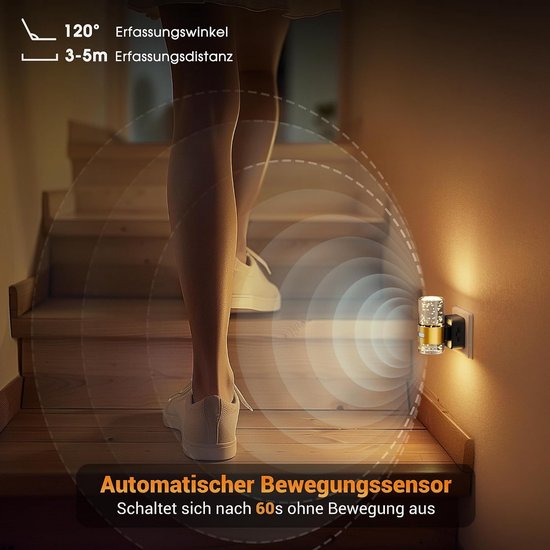 Nachtlampje met sensor - Stekkerlampje - Geleidelijk verlichten - Instelbare helderheid - 100 Lumen - Warmwit — afbeelding 3