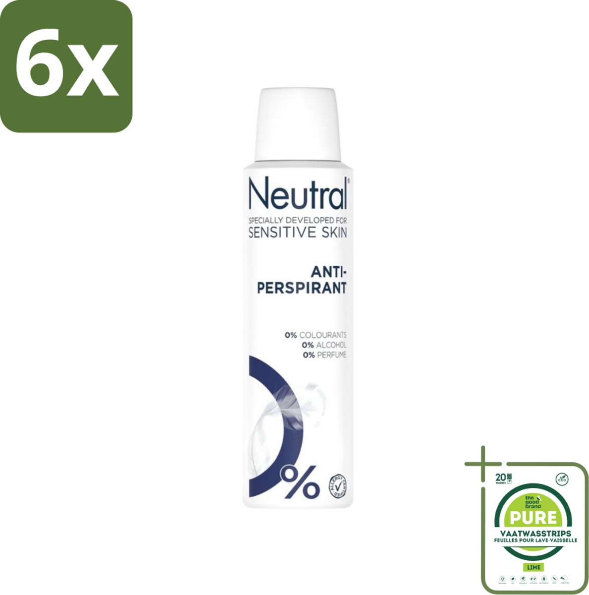 Neutral - Deodorant Spray - Anti-perspirant - Gevoelige Huid - 0% Kleurstof, Parfum & Alcohol - 150 ml - Voordeelverpakking - 6 stuks - Neutral anti-transpirant - 0% parfum
