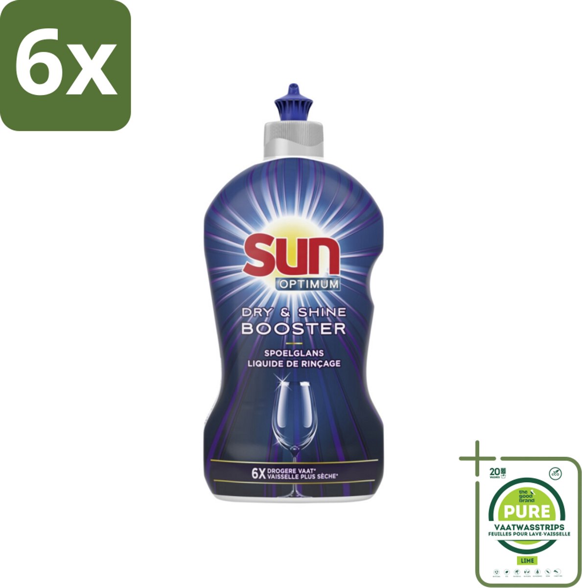 Sun - Shine & Dry Booster - Spoelglans - 450 ml - Voordeelverpakking - 6 stuks - Vaatwasmachine - Spoelglans
