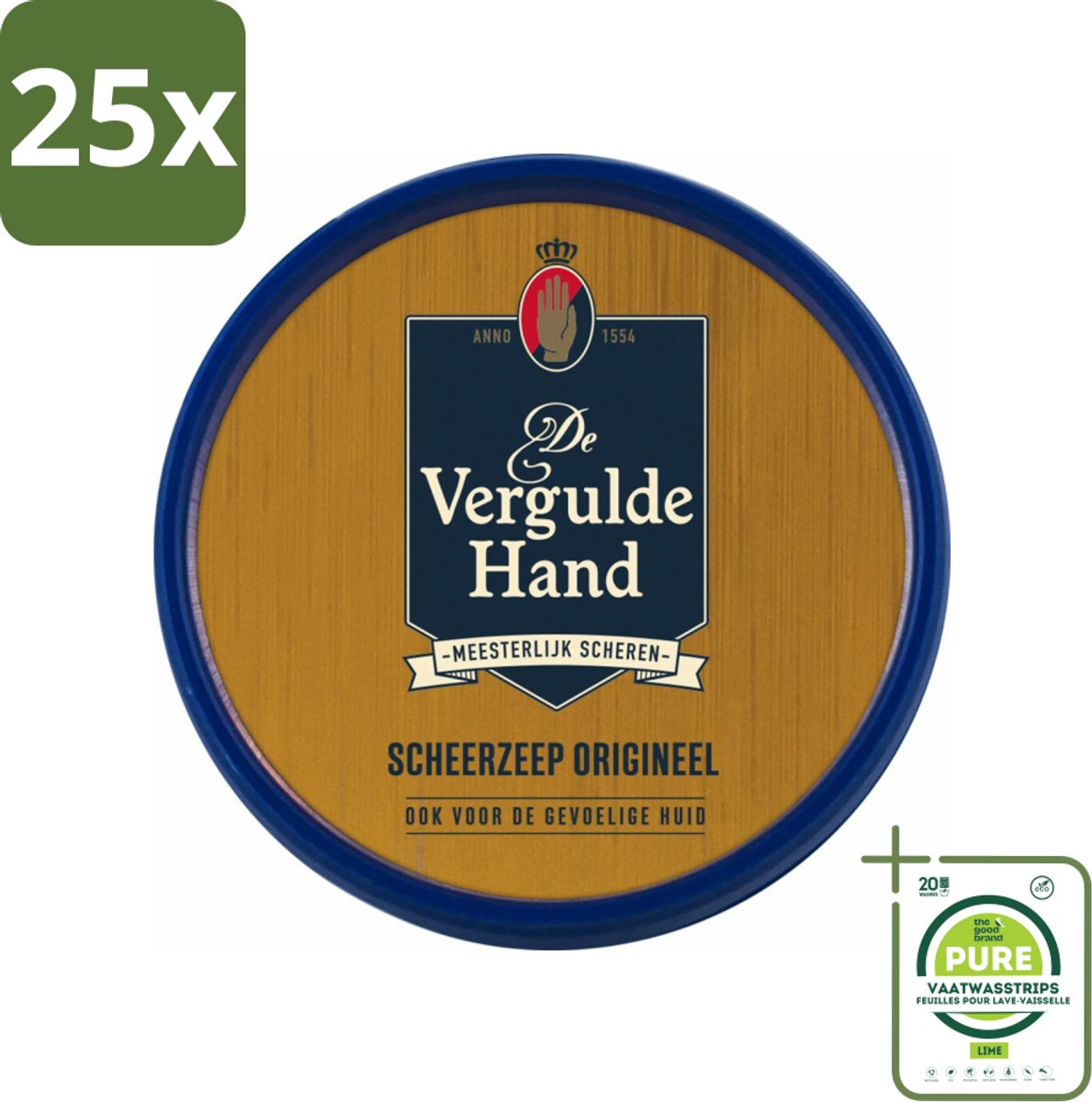 25 x Vergulde Hand Scheerzeeptablet 75 gr - Grootverpakking - Scheerzeep - Scheerbeurt - Schuim - Baardharen - Huid