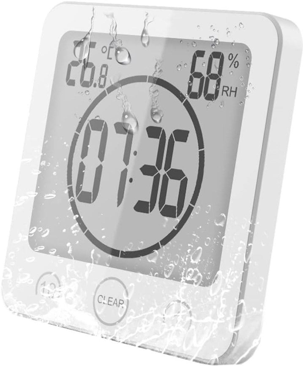 Badkamerklok - Wit - Waterdichte Klok met Afteltimer en Aanraakbediening - Voor Keuken en Badkamer