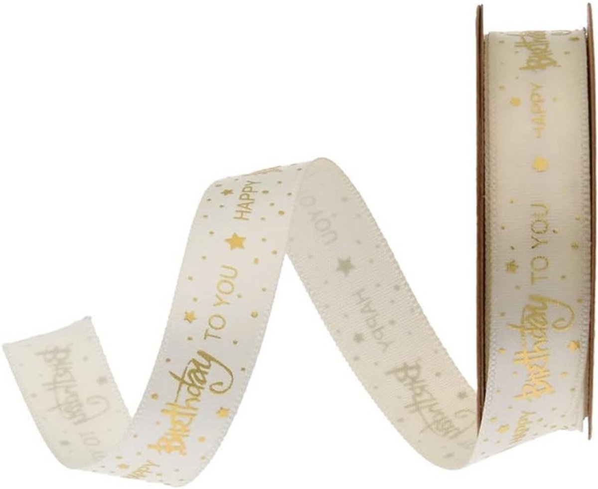 Decoratieve Ribbons voor Verjaardagsfeestjes, 15 mm Satin Ribbons met Happy Birthday Opdruk voor Taartdecoratie, Cadeauverpakking en Creatieve Projecten