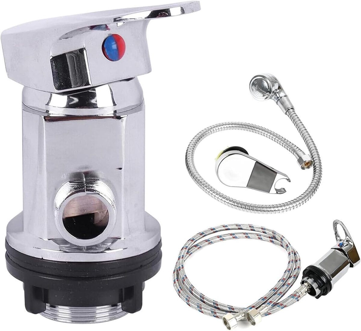 Professionele Handdouche Set voor Kapperssalon met Mengkraan en Sprayer, Inclusief 80cm Inlaat- en Afvoerpijpen
