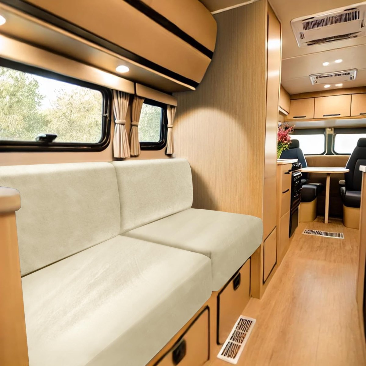 SYLC Caravan Stoelhoes Stretch Fluweel, Bank Kussenhoezen Met 2 Riemen Anti-slip, Sofa Kussenhoes Voor RV Auto Camper - ShopVlot
