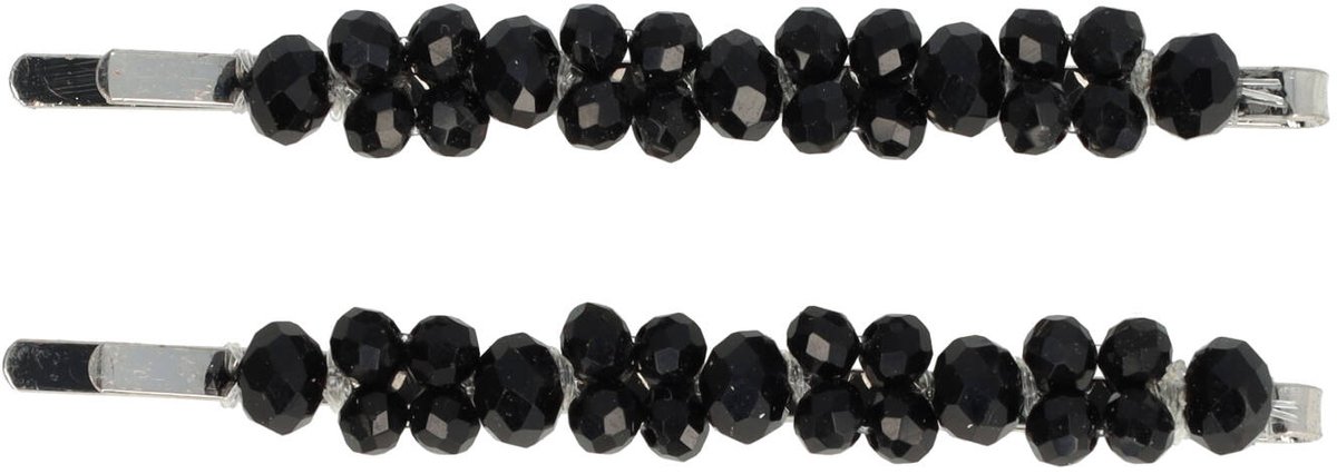 Haarsoires Haarspeld Schuifspeldjes 7cm - Facetkralen Dubbel - Zwart - Set van 2 - Haarklem - Haarclip - Haaraccessoires voor Dames & Kinderen - Hair Clip - Decoratieve Haaraccessoire