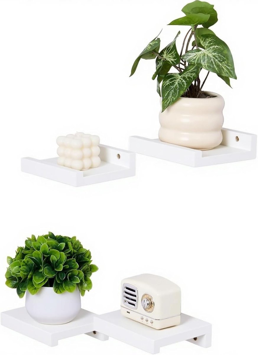 Zwevende Planken - Wit - 15 x 13 x 4 cm - Massief Grenenhout - Voor Wandbevestiging
