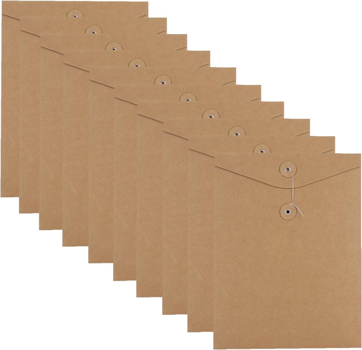10 Stuks A4 Kraft Papier Enveloppen met Koordsluiting - Documenten Organizer, Portfolio en Project Tassen voor Kantoor en School