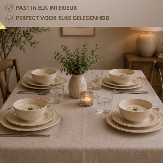 OZ Home Bavary Elyse Serviesset 24-delig - Porseleinen Bordenset - Beige/Crème - Voor 6 Personen - Compleet Servies — afbeelding 4