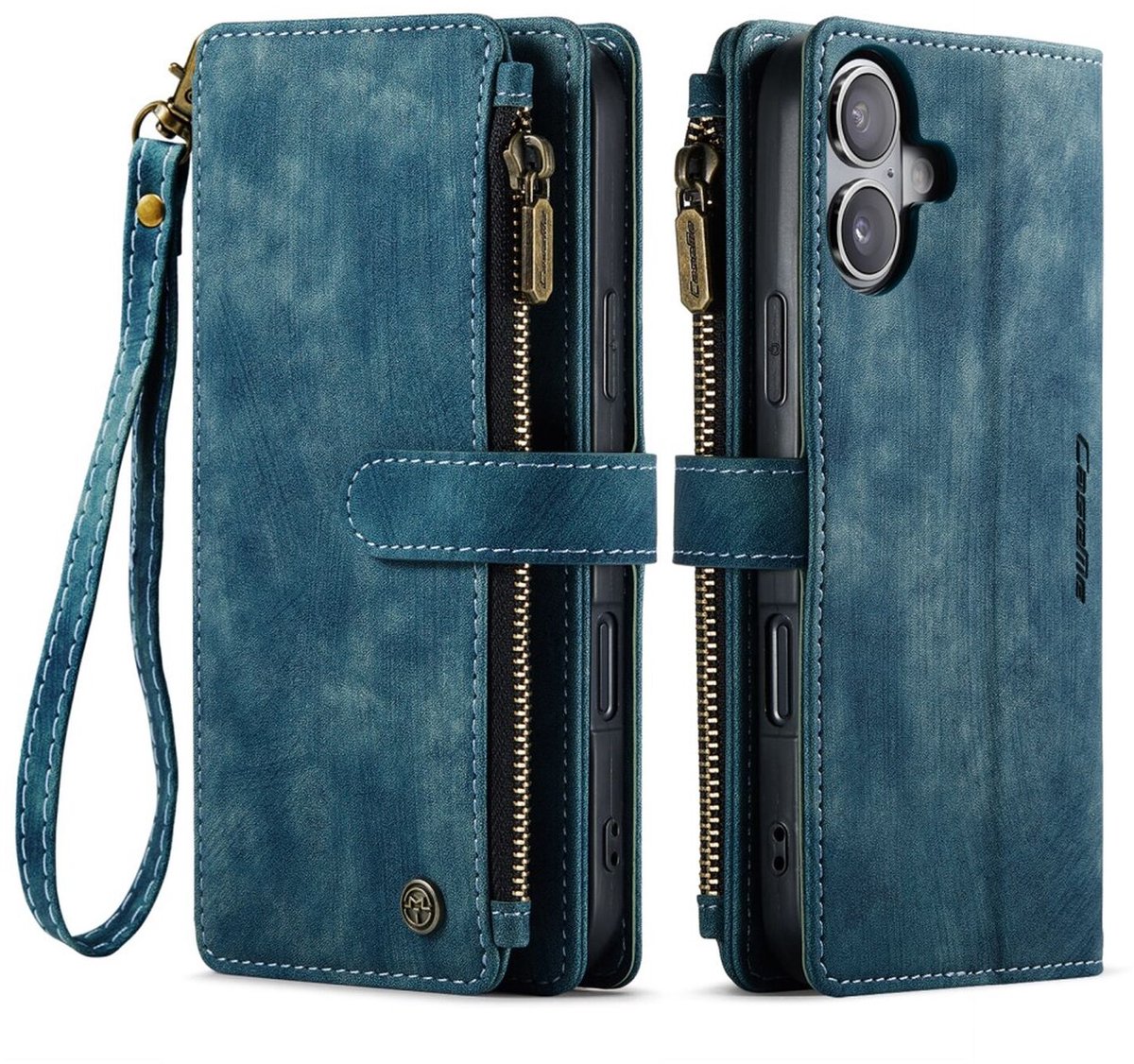 CaseMe C30 Hoesje Geschikt voor Apple iPhone 17 | Wallet Zipper Book Case met Pasjeshouder | Beschermhoes met Portemonnee | Blauw