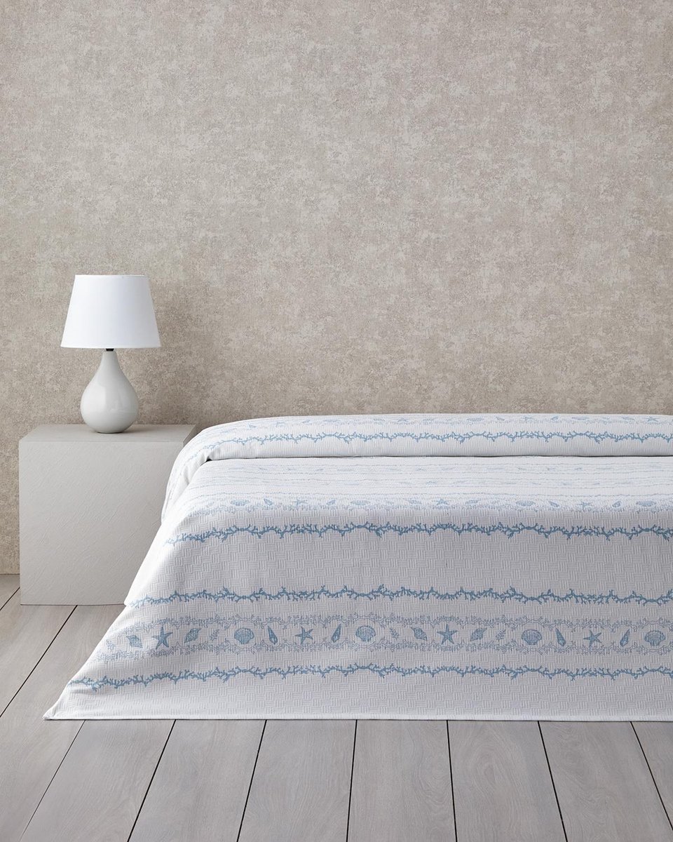 English Home - Submarine Treasures Zomerdeken - Bedsprei - 100% Katoen - King Size - 240x220 cm – Blauw/Wit