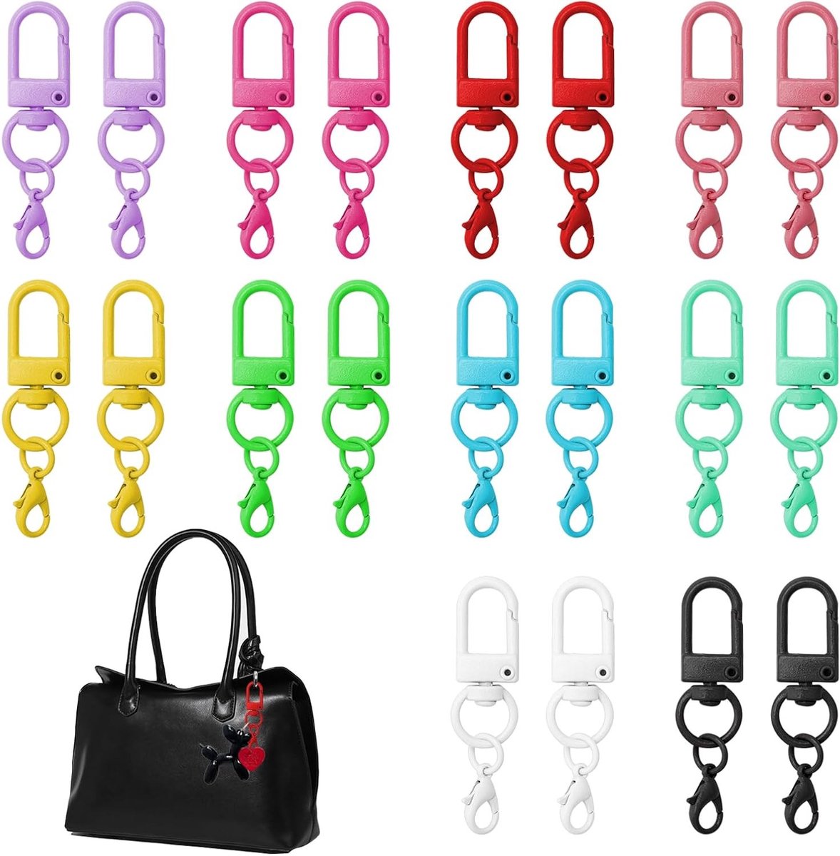 Set van 20 Carabiner Haken voor Sleutels, Tassen en DIY Projecten - Robuuste Sleutelhangers met Draaihaak en Kreeftshaken