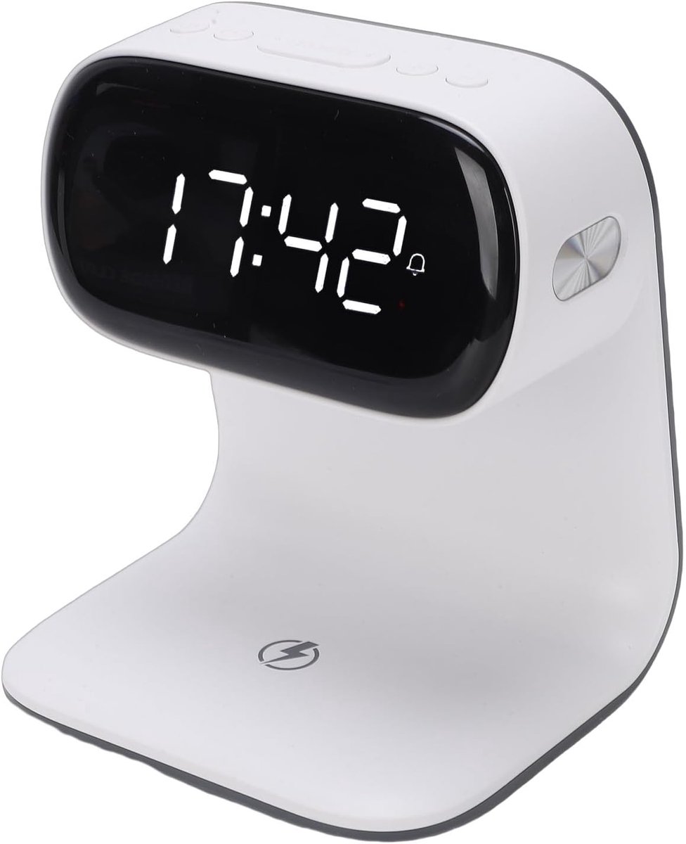 Digitale Wekker - Nachtlamp Oplader - Bedside Opladen - Draadloze Snellader 15W - 5.1 x 6.7 cm - Wit