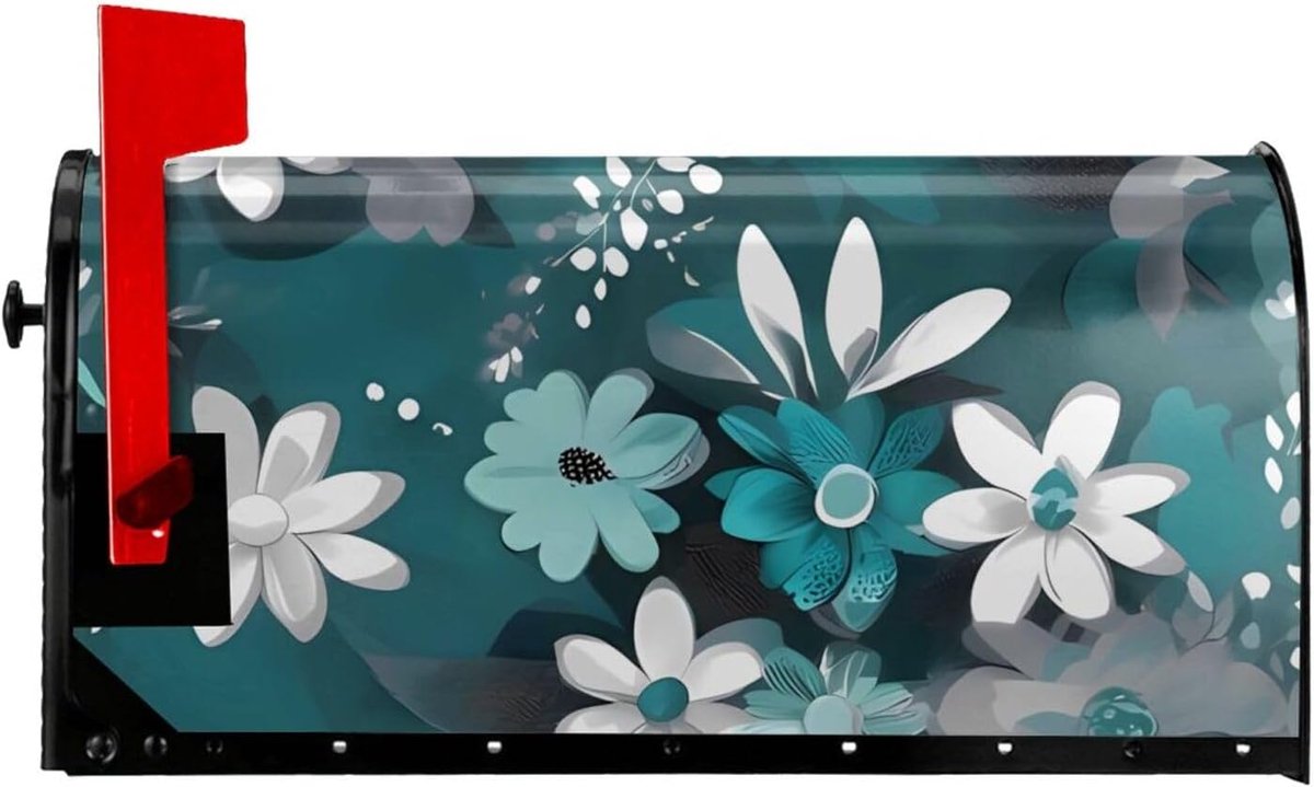 Brievenbus Cover - Brievenbus Decoratie - Buiten Decoreren - Magnetische Bevestiging - Standaard Formaat - Blauwgroen Grijs Wit