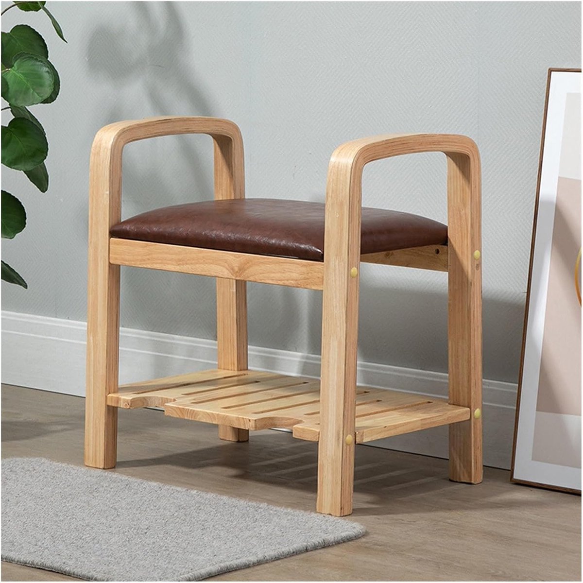 Voetenbankje Ottomaans - Kleine kruk - Schoenen wisselen - Geïntegreerde opbergruimte - 58x37x58cm - E