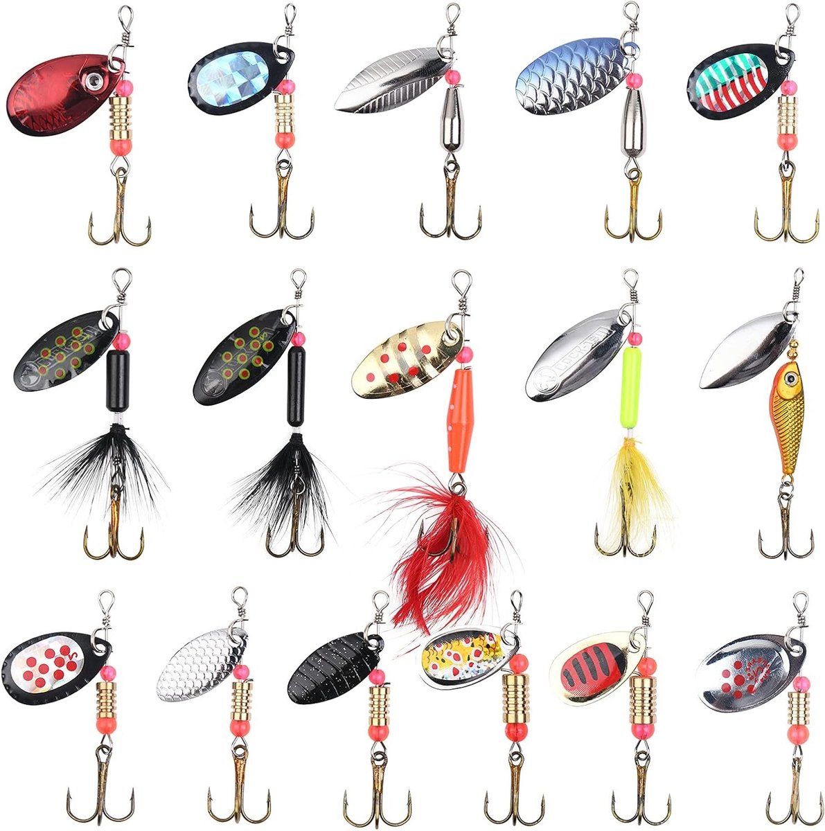 Complete Vissersset met 16 Stuks, Inclusief Spinners, Jig Haken en Realistische Aas voor Effectief Vissen