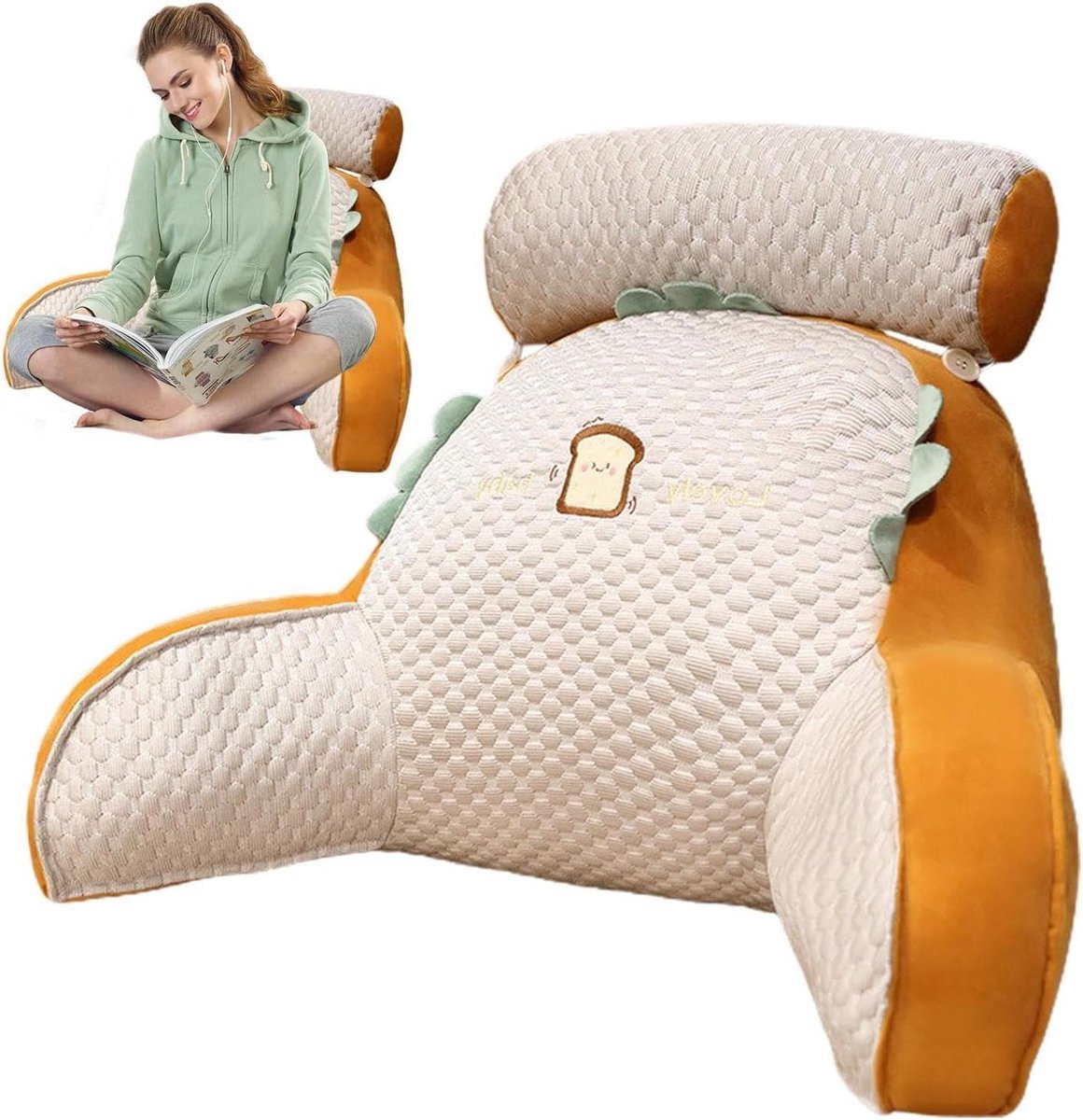 Leeskussen - Steunkussen Bed - Ontspannen Lezen - Ergonomisch Ontwerp - 60 x 40 cm - Toast