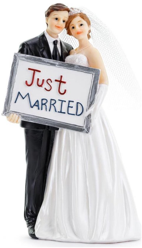 Partydeco trouwfiguurtje - 15 cm - caketopper bruidspaar - just married - Bruidstaart figuren