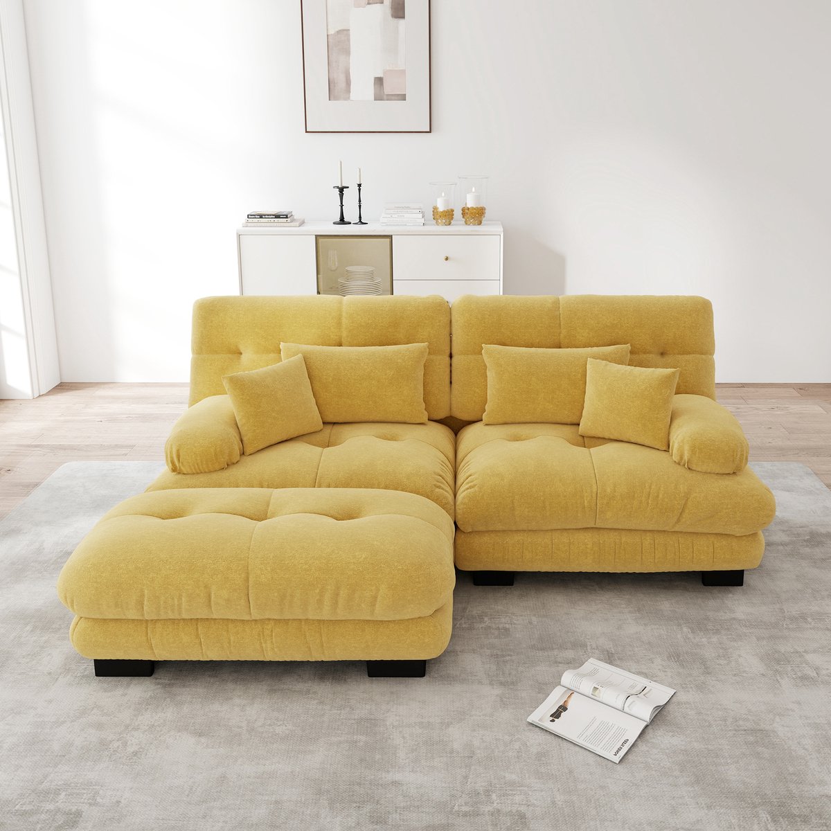 DESMIU Hoekbank 220 X 145 X 81 Cm - Modulair Met Ottomaan En 2 Lendenkussens - Voor Woonka