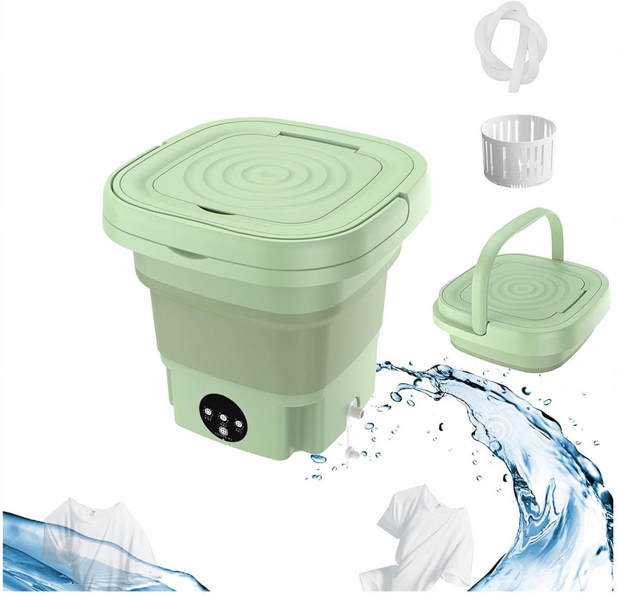 Draagbare Wasmachine Mini Wasmachine Opvouwbaar Ondergoed Wassen Met Blauw Licht 8 Liter Groen
