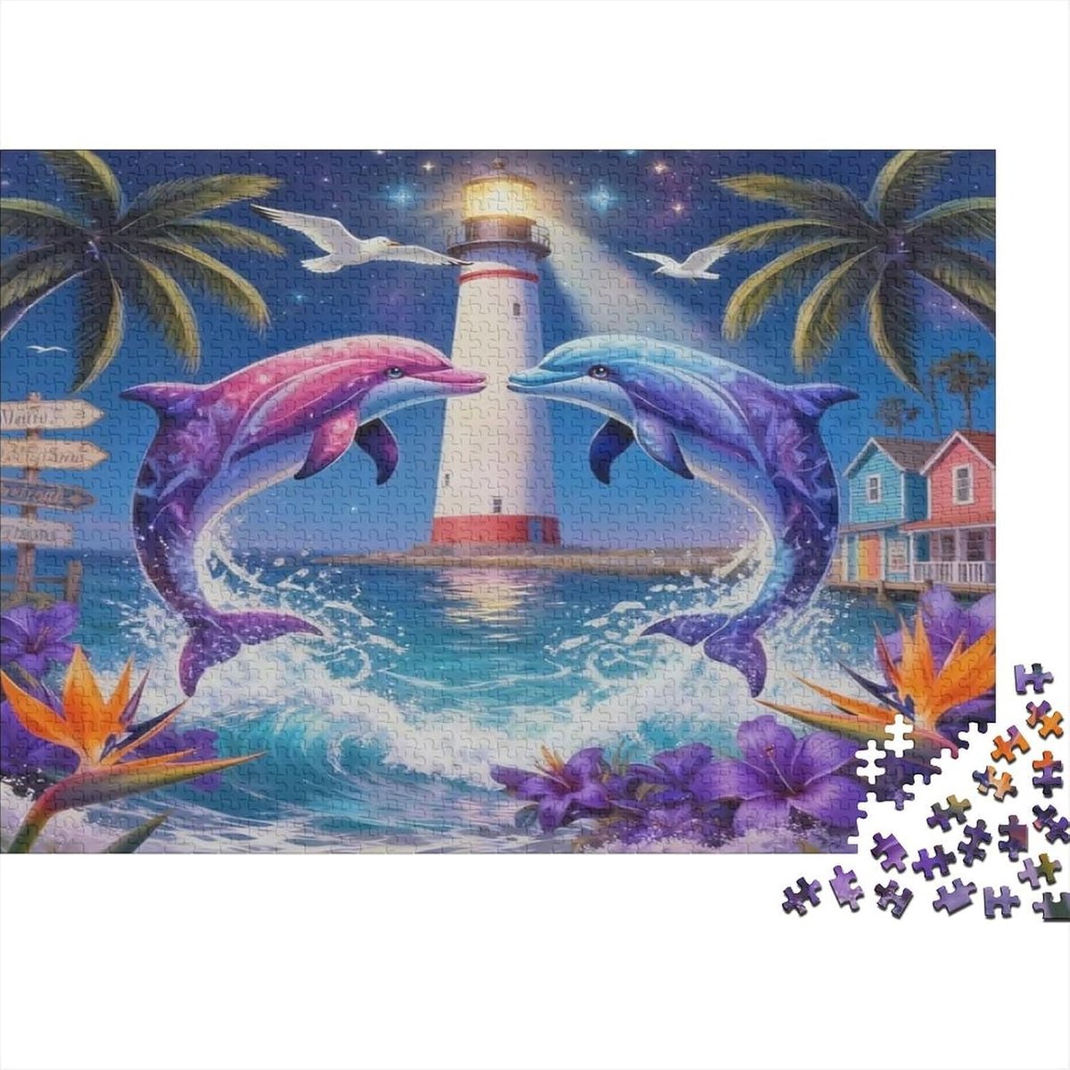 Puzzel 1000 stukjes - Volwassen spel - Ontspanning thuis - Gerecycled materiaal - 52 x 38 cm - Tropisch nachtlandschap
