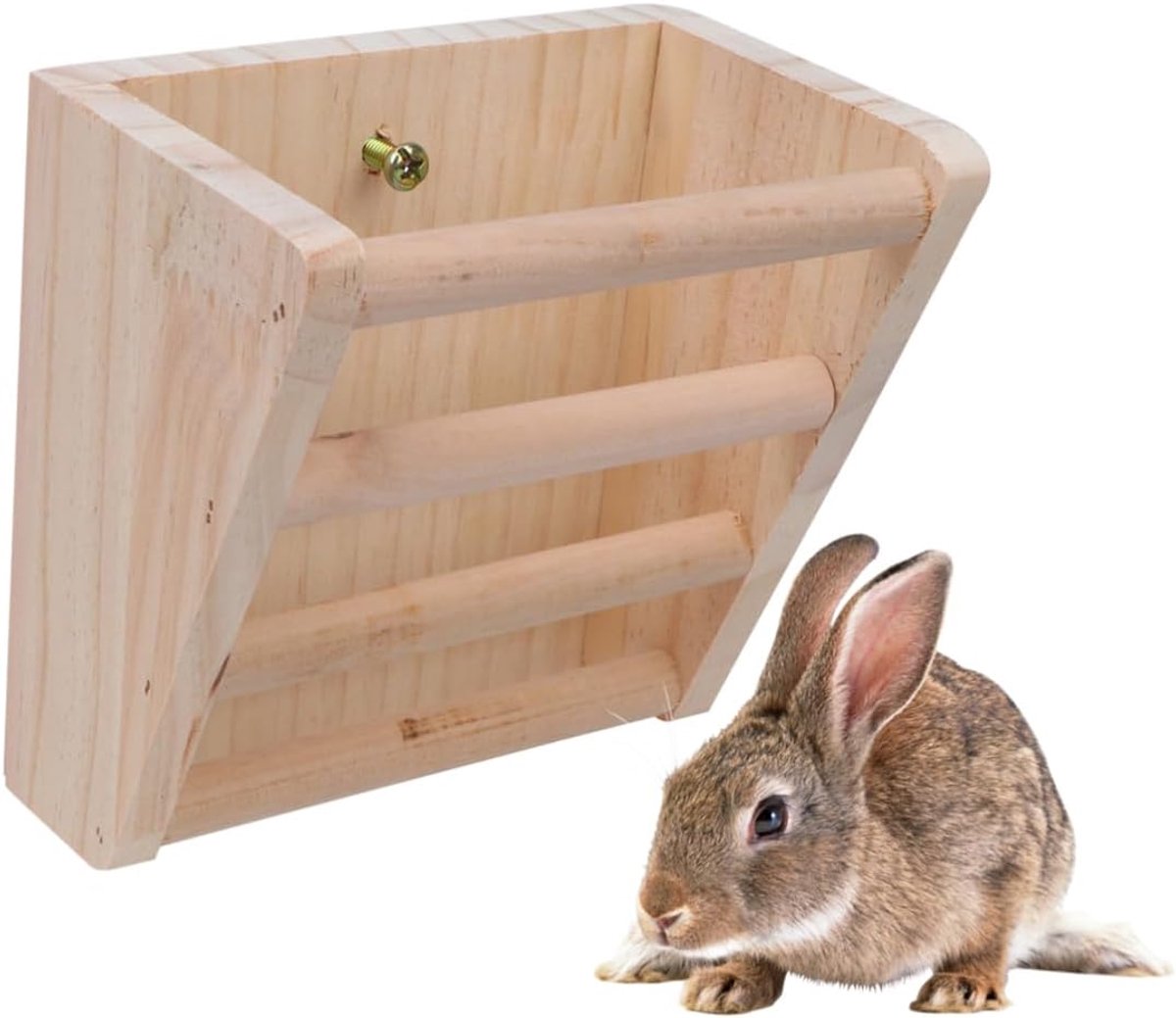 Hooi Voerrek - Knaagdier Dispenser - Netjes Voeren - Houten Constructie - 15x15x10cm - Beige